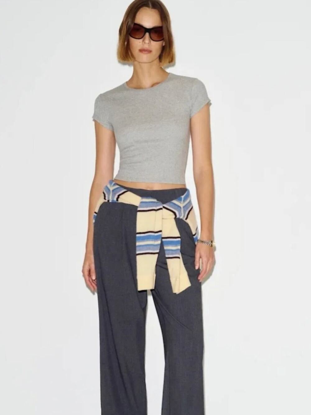 Reformation Top Medium Muse Organic Cotton T Shirt in Grey Ribbed Casual Basic